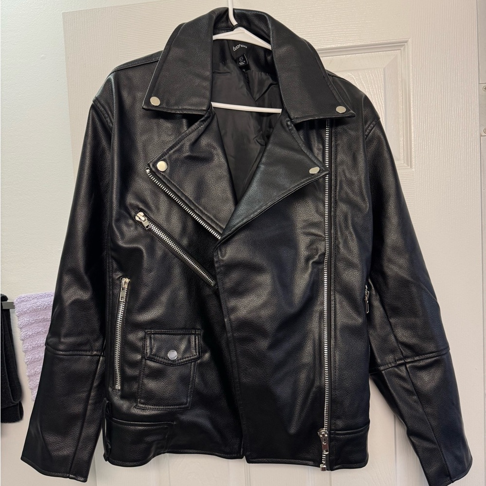 Boohoo Black Leather Oversized Jacket
